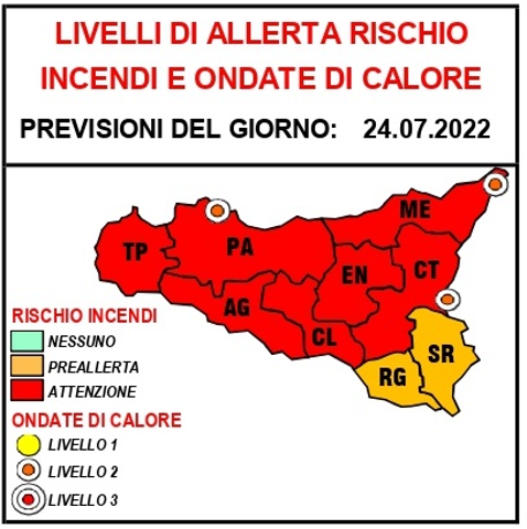 AVVISO PROTEZIONE CIVILE - ONDATE DI CALORE E RISCHIO INCENDI 24.07.22